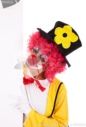 Image of funny clown holding a banner