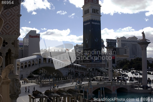 Image of Venetian View to the Mirage and Harrah's with the Bridge in view