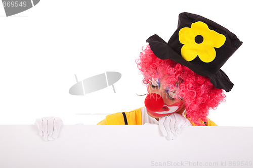 Image of funny clown holding a banner