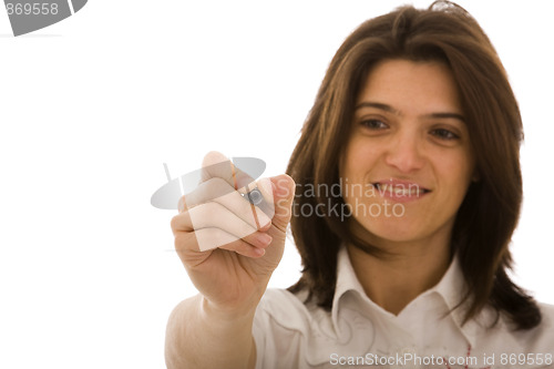 Image of businesswoman writing at the whiteboard