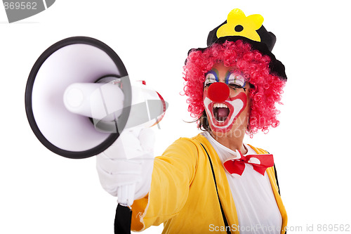 Image of Funny clown with a megaphone
