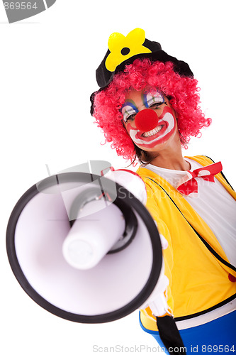 Image of Funny clown with a megaphone