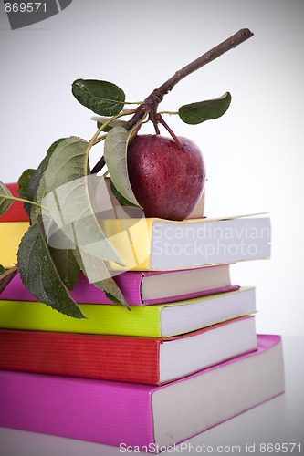 Image of Books and a fresh apple