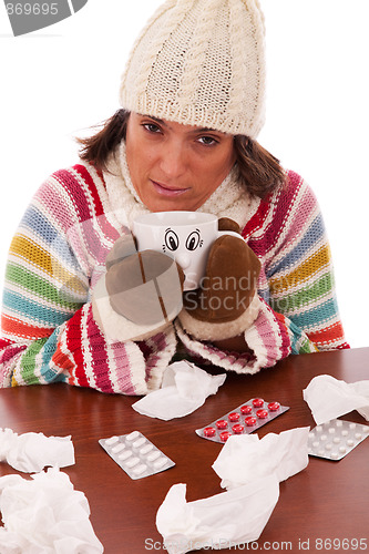 Image of woman with flu symptoms