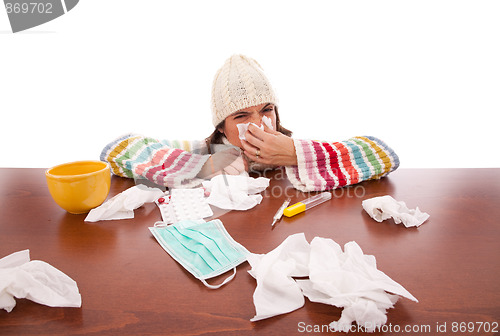 Image of woman with flu symptoms