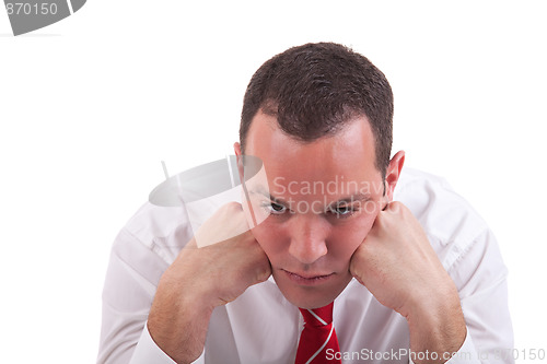 Image of businessman bored, isolated on white background.