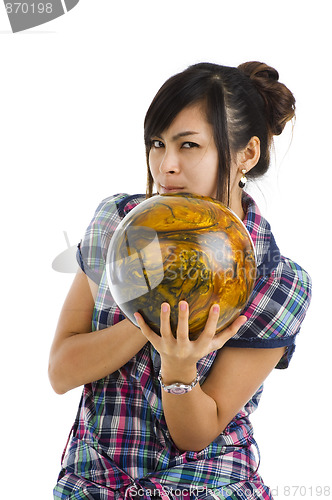 Image of pretty woman with bowling ball