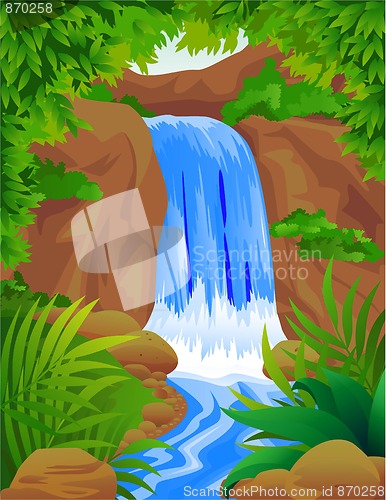 Image of Beautiful waterfall illustration
