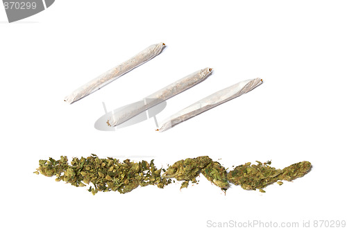 Image of joints and row of marijuana