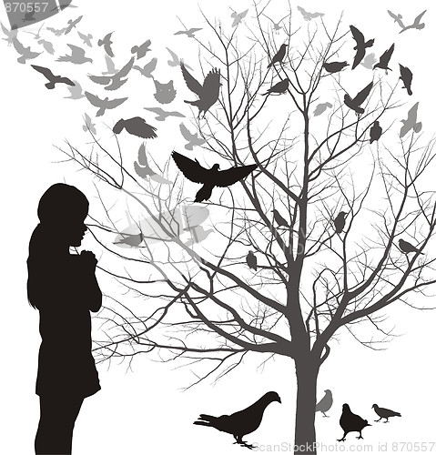 Image of A girl admires the birds