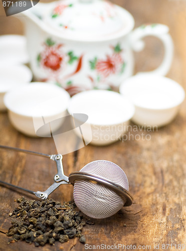 Image of green chinese tea set