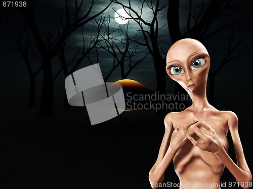 Image of Alien And UFO In Forest 