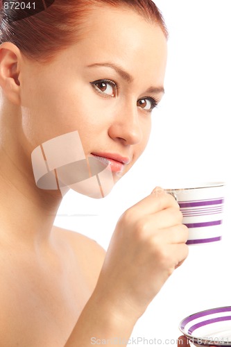 Image of attractive woman with morning coffee