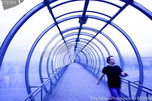 Image of blue glass corridor