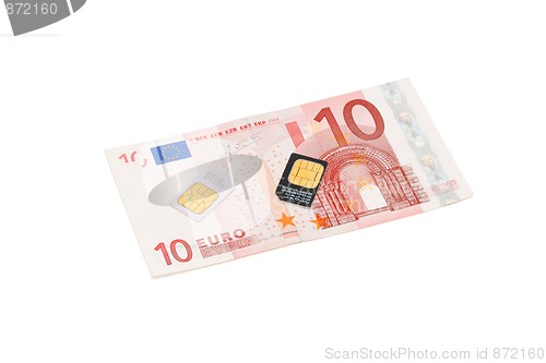 Image of Two SIM cards for cellular phones on euro bill