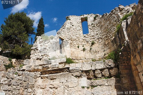 Image of Wall of Byzantine church ruins  in Jerusalem   