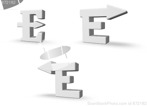 Image of letter e with arrow