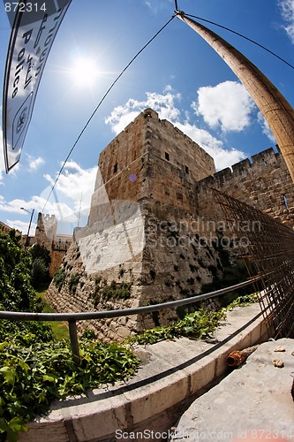 Image of Fisheye view of the ancient citadel in Jerusalem
