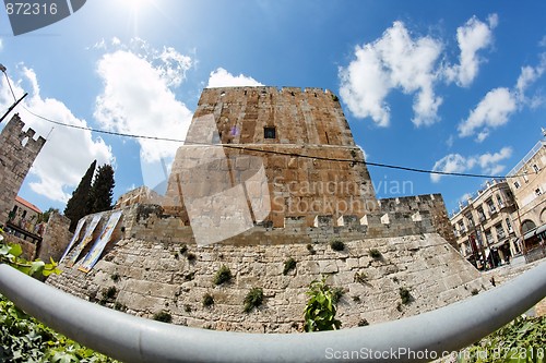 Image of Fisheye view of the ancient citadel in Jerusalem