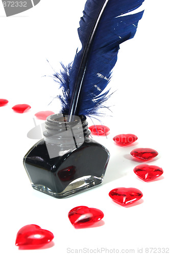 Image of Red hearts with pen and ink