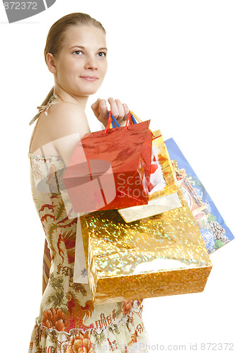 Image of girl shopper with colorful paper shopping bags