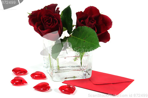 Image of Letter with red roses and red hearts