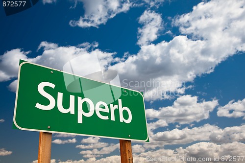 Image of Superb Green Road Sign with Sky