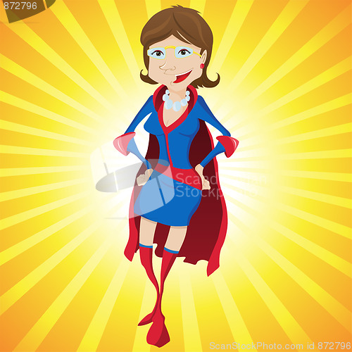 Image of Super Woman Mother Cartoon with Yellow Background.