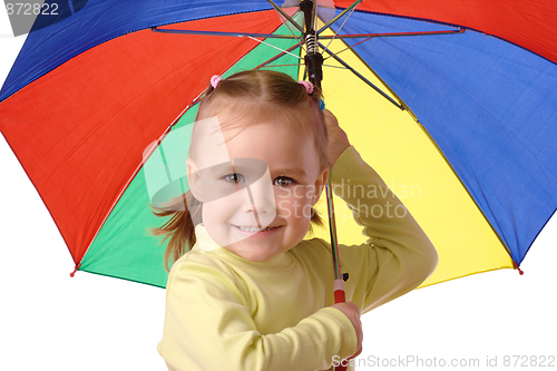 Image of Cute child with colorful umbrella
