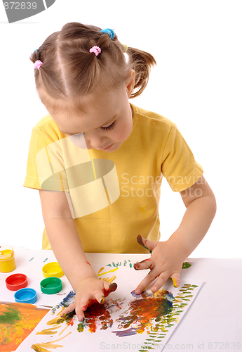 Image of Cute child paint using hands