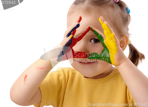 Image of Cute child with painted hands