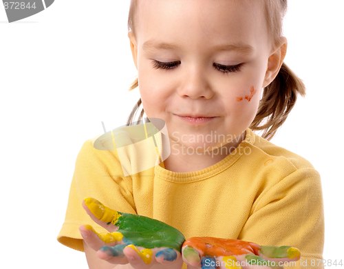 Image of Cute child with painted hands