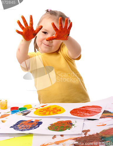 Image of Cute child paint using hands