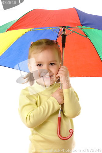 Image of Cute child with colorful umbrella
