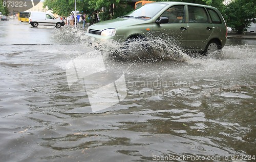 Image of Car on Very Wet Road