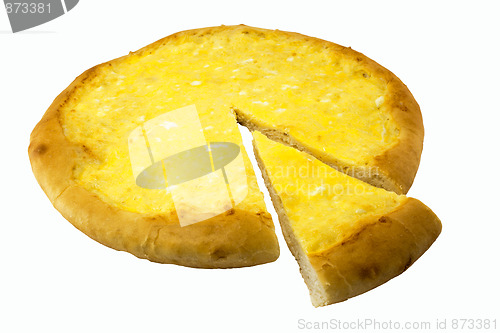 Image of Pizza with cheese and eggs