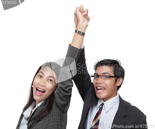 Image of Cheering successful business team