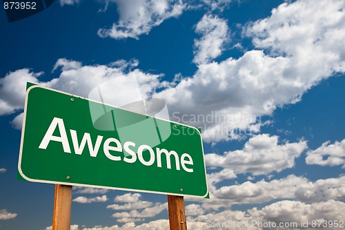 Image of Awesome Green Road Sign with Sky