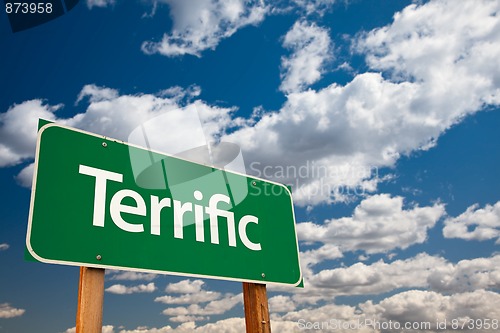 Image of Terrific Green Road Sign with Sky