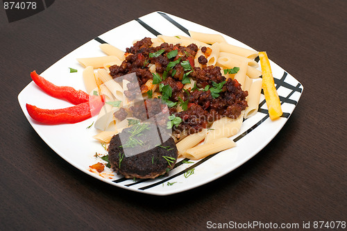 Image of cutlet and pasta and sauce