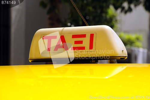 Image of Taxi Sign in the Greek Language