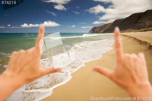 Image of Hands Framing Polihale Beach, Kauai