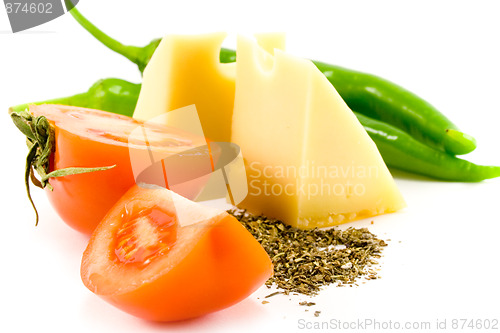 Image of cheese, vegetables and herb