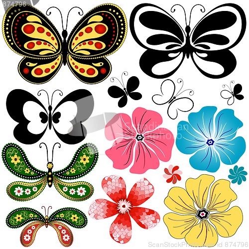 Image of New set butterflies and flowers