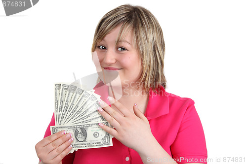 Image of Young woman with money