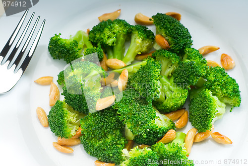 Image of fresh sauteed broccoli and almonds