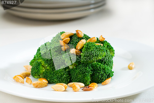 Image of fresh sauteed broccoli and almonds