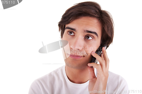 Image of man on the phone, bored 