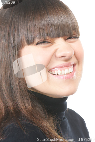 Image of Laughing brunette in black