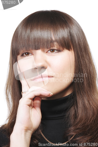 Image of Sad brunette in black